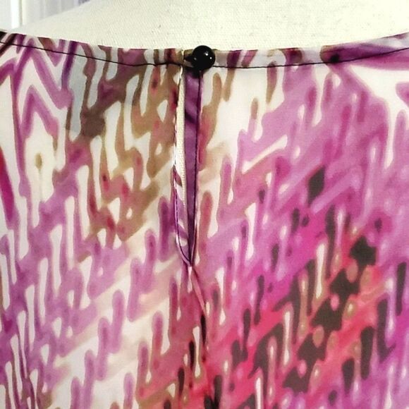 Lavender & Cream Abstract Geometric Boho Print Sheer Boat Neck Blouse - Picture 6 of 10